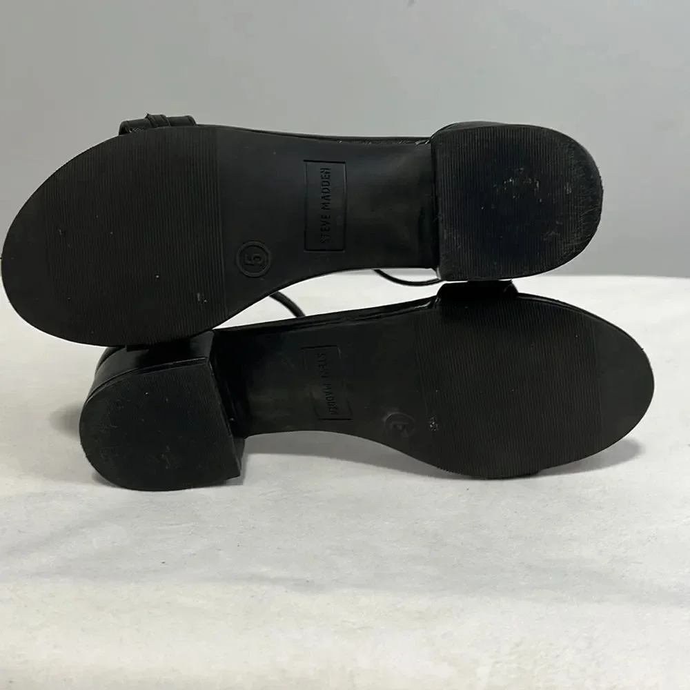 Steve Madden || Black Faux Leather Flats  Dressy Ankle Strap Shoes Girls size 5